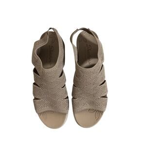 Skechers Pier Lite Memory Maker Wedge Sandals Women's 9.5 Taupe Knit Comfort